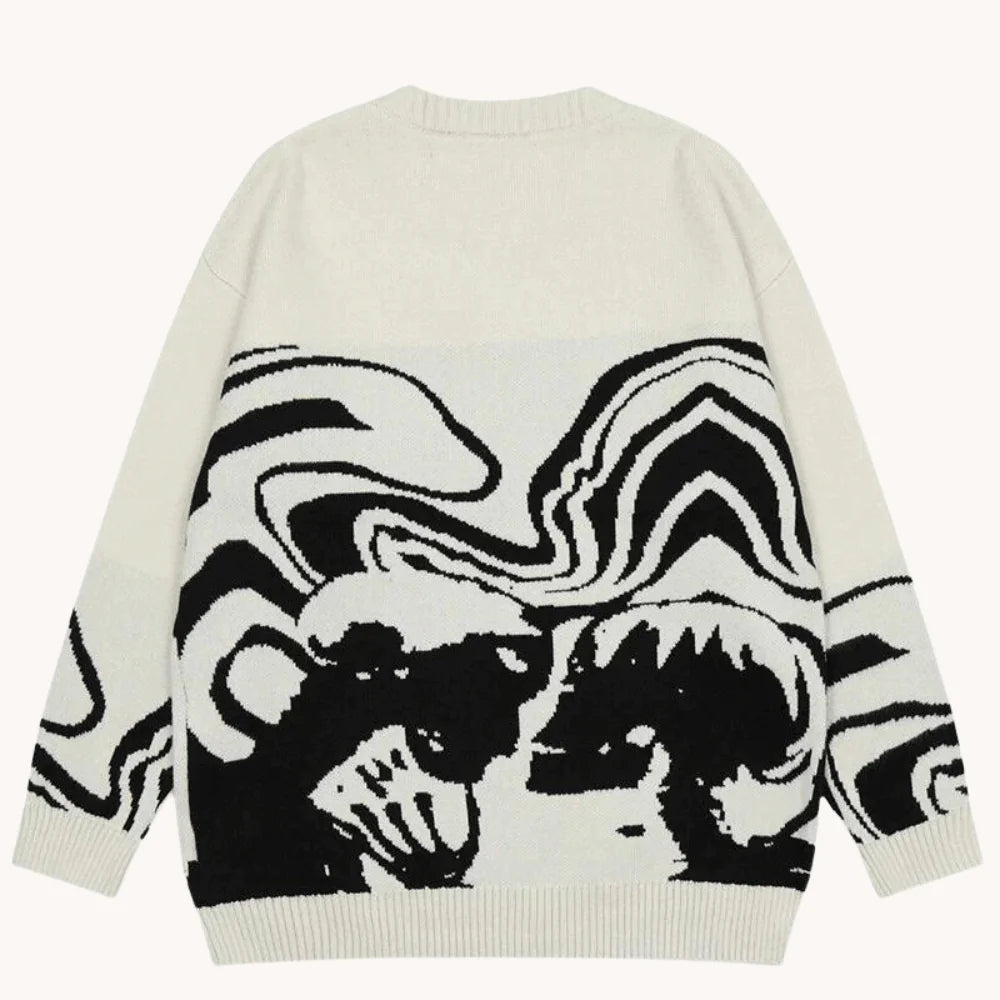 Unisex Retro Abstract Skull Pattern Sweater