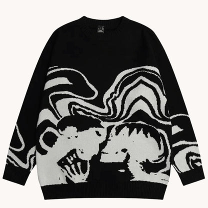 Unisex Retro Abstract Skull Pattern Sweater