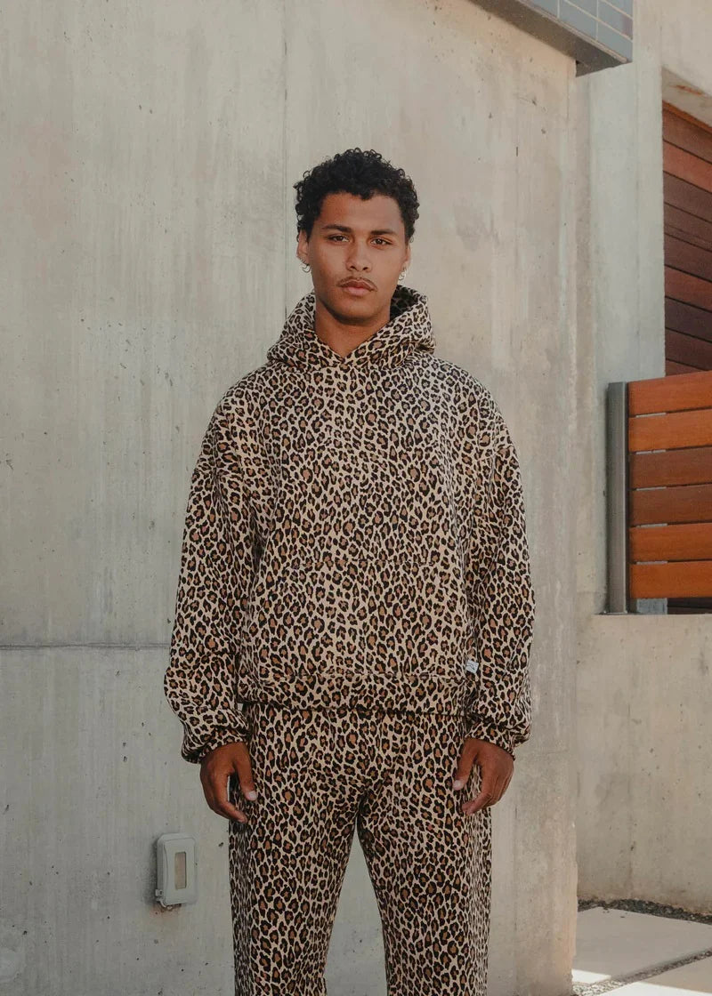 Unisex Vintage Leopard Print Hoodie Zipper with Pants