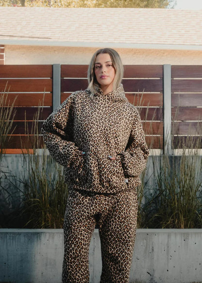 Unisex Vintage Leopard Print Hoodie Zipper with Pants