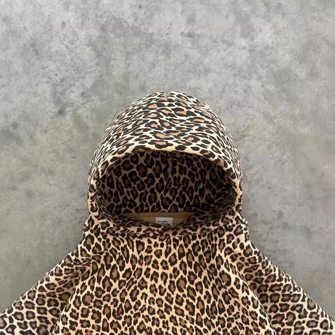 Unisex Vintage Leopard Print Hoodie Zipper with Pants